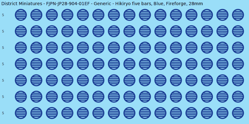 Generic clan mon, Blue waterslide decal sheet, Fireforge banner sizes, 28mm
