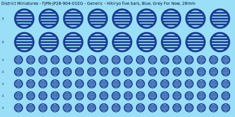 Generic clan mon, Blue waterslide decal sheet, Grey For Now banner sizes, 28mm