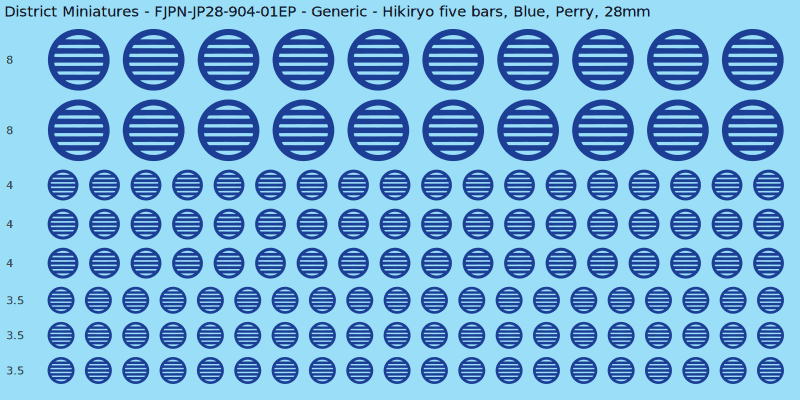 Generic clan mon, Blue waterslide decal sheet, Perry banner sizes, 28mm