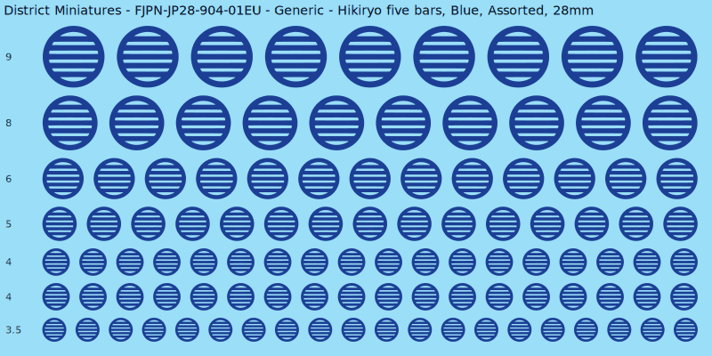 Generic clan mon, Hikiryo five bars, Blue waterslide decal sheet, 28mm