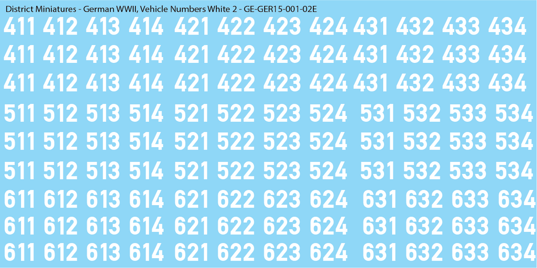 WW2 German - Vehicle Numbers, 15mm Decals – District Miniatures