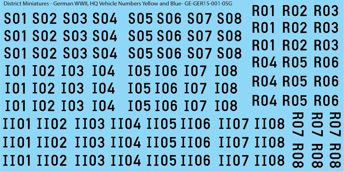 WW2 German - HQ Vehicle Numbers, 15mm Decals