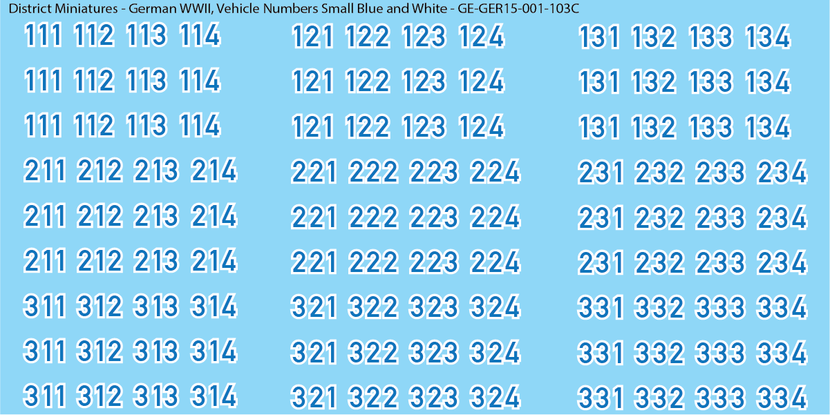 WW2 German - Vehicle Numbers, 15mm Decals