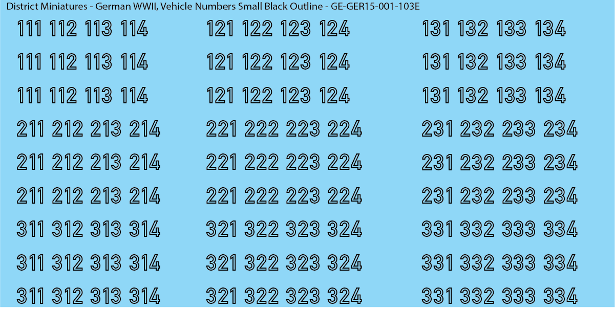 WW2 German - Vehicle Numbers, 15mm Decals