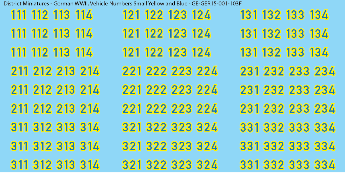 WW2 German - Vehicle Numbers, 15mm Decals