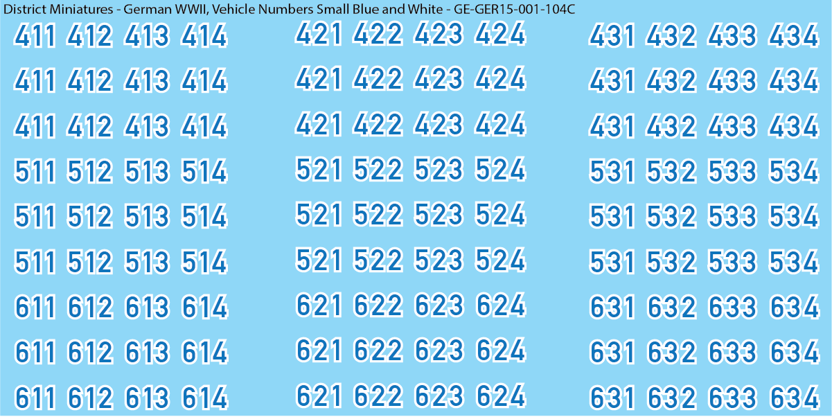 WW2 German - Vehicle Numbers, 15mm Decals