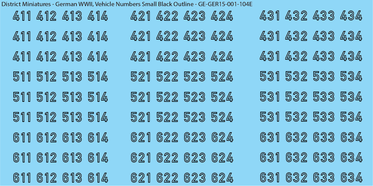 WW2 German - Vehicle Numbers, 15mm Decals
