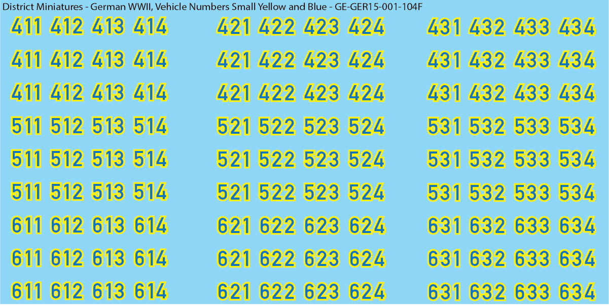 WW2 German - Vehicle Numbers, 15mm Decals