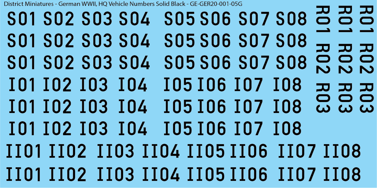 WW2 German - HQ Vehicle Numbers, 20mm Decals