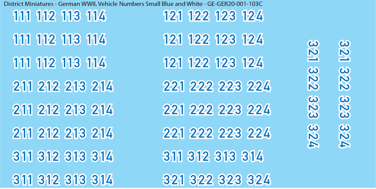 WW2 German - Vehicle Numbers, 20mm Decals