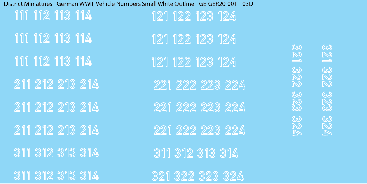 WW2 German - Vehicle Numbers, 20mm Decals