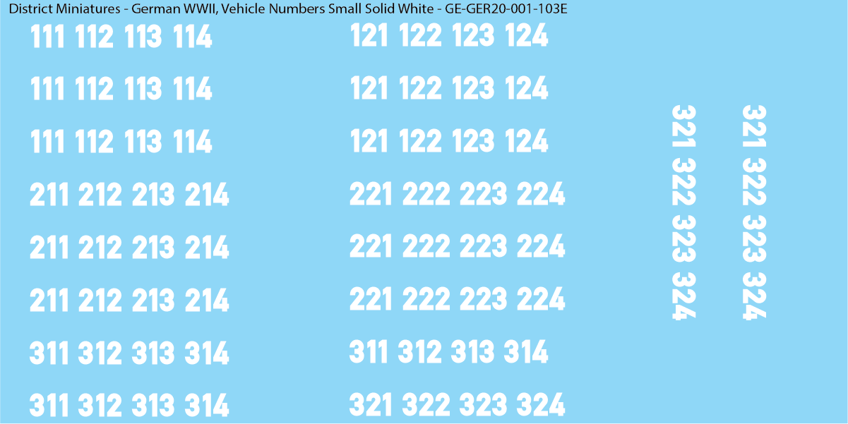 WW2 German - Vehicle Numbers, 20mm Decals