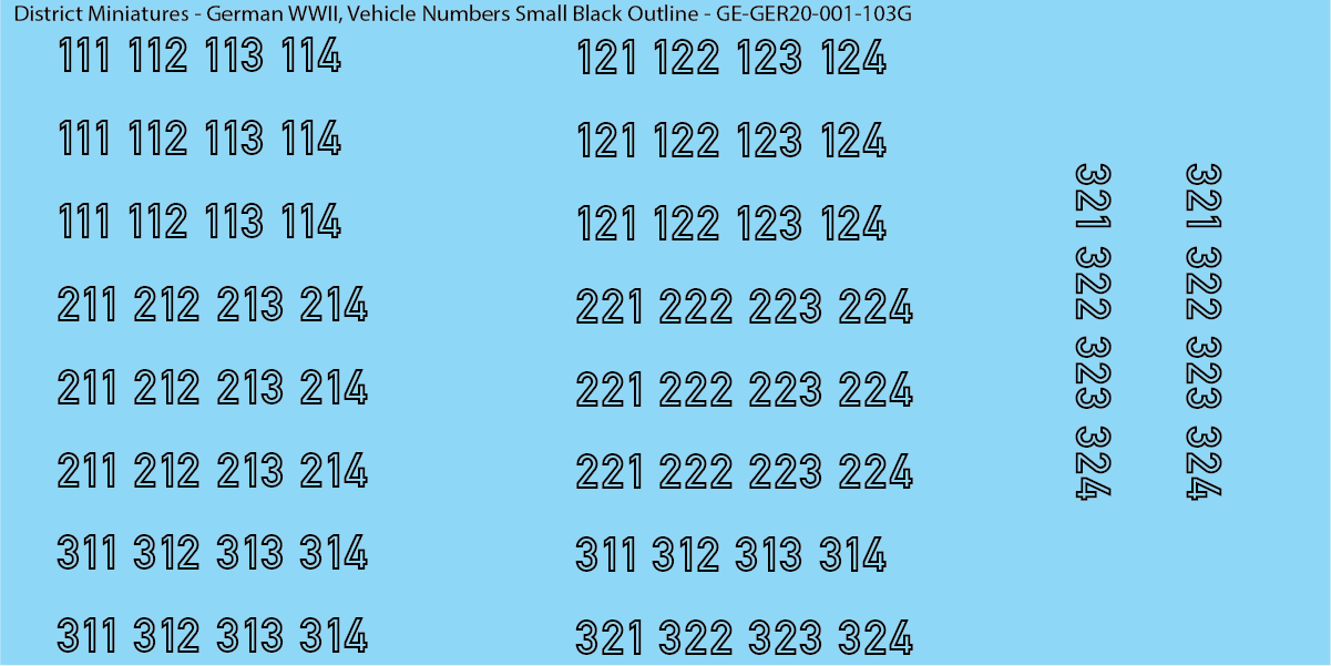 WW2 German - Vehicle Numbers, 20mm Decals