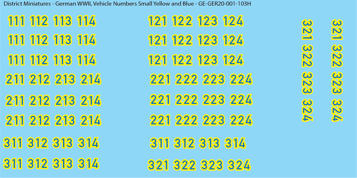 WW2 German - Vehicle Numbers, 20mm Decals