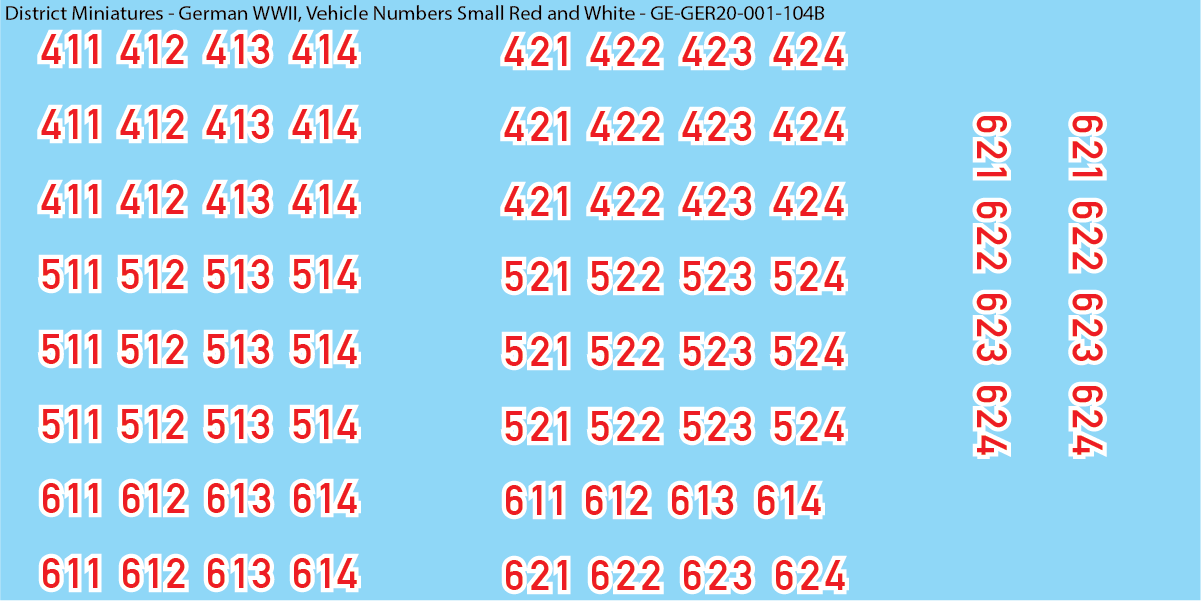 WW2 German - Vehicle Numbers, 20mm Decals