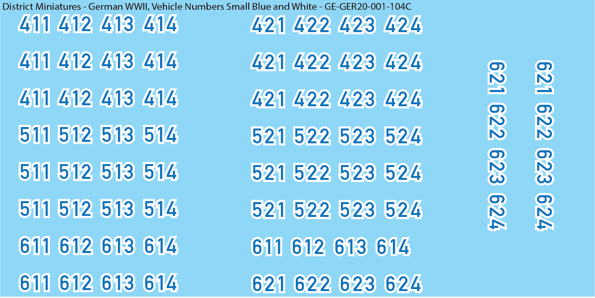 WW2 German - Vehicle Numbers, 20mm Decals