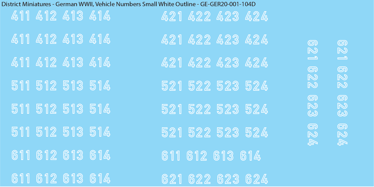 WW2 German - Vehicle Numbers, 20mm Decals