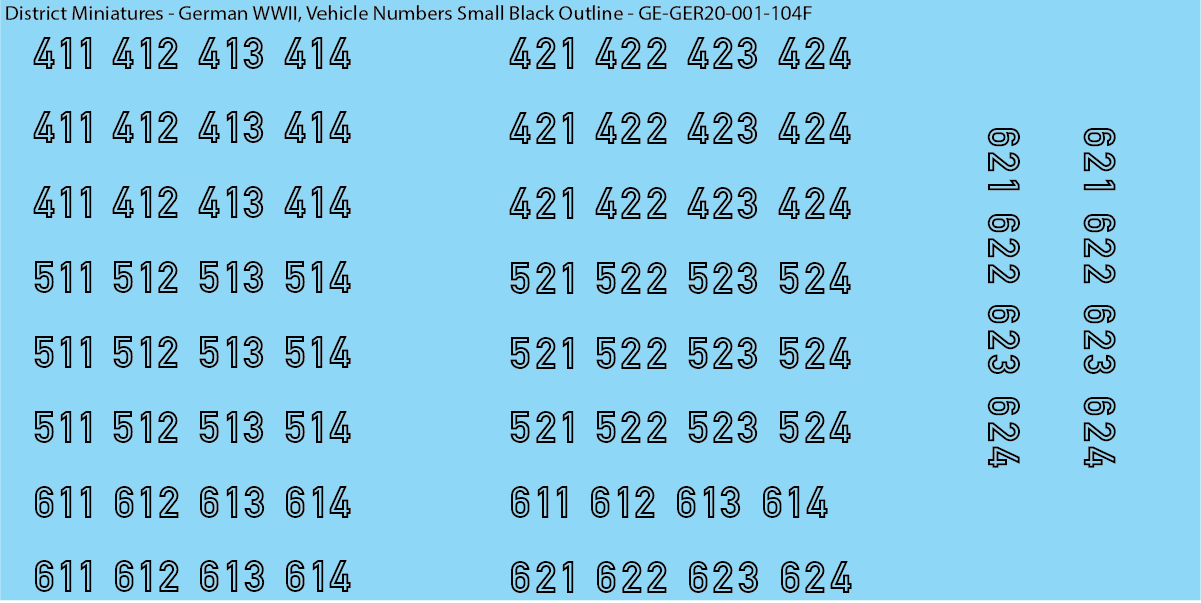 WW2 German - Vehicle Numbers, 20mm Decals