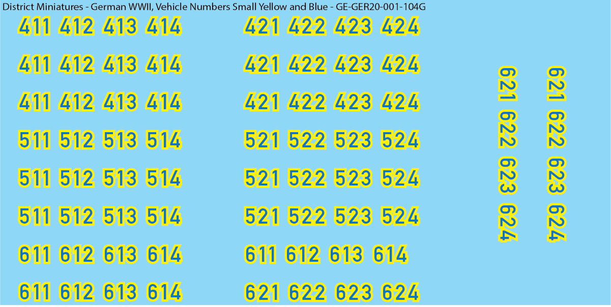 WW2 German - Vehicle Numbers, 20mm Decals