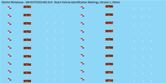 WW2 Dutch - Dutch Vehicle Identification Markings, 20mm Decals