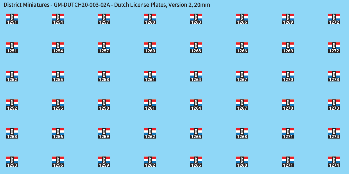 WW2 Dutch - Dutch License Plates (Multiple Options), 20mm Decals