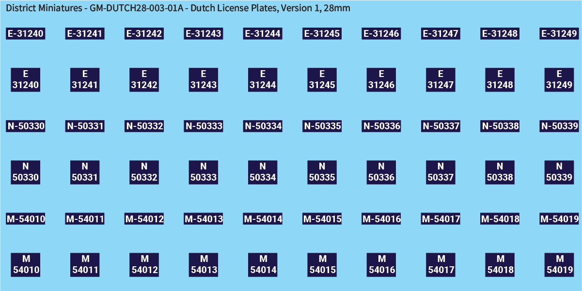 WW2 Dutch - Dutch License Plates (Multiple Options), 28mm Decals
