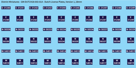 WW2 Dutch - Dutch License Plates (Multiple Options), 28mm Decals
