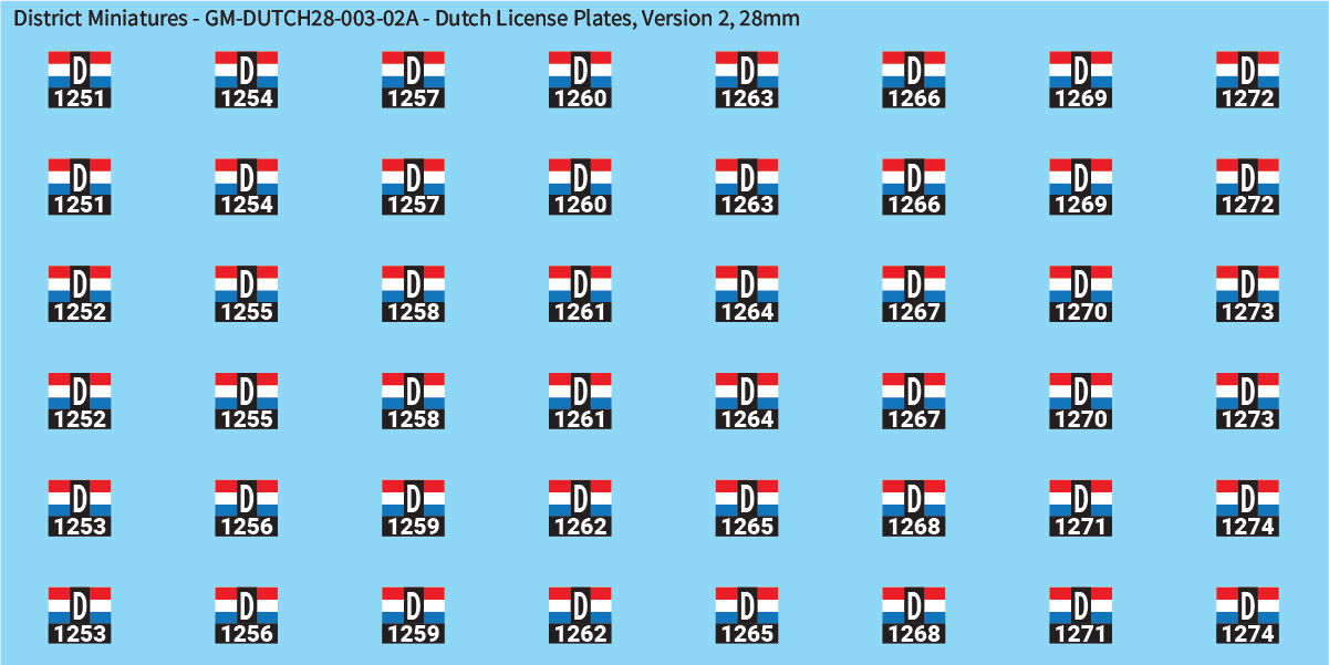 WW2 Dutch - Dutch License Plates (Multiple Options), 28mm Decals