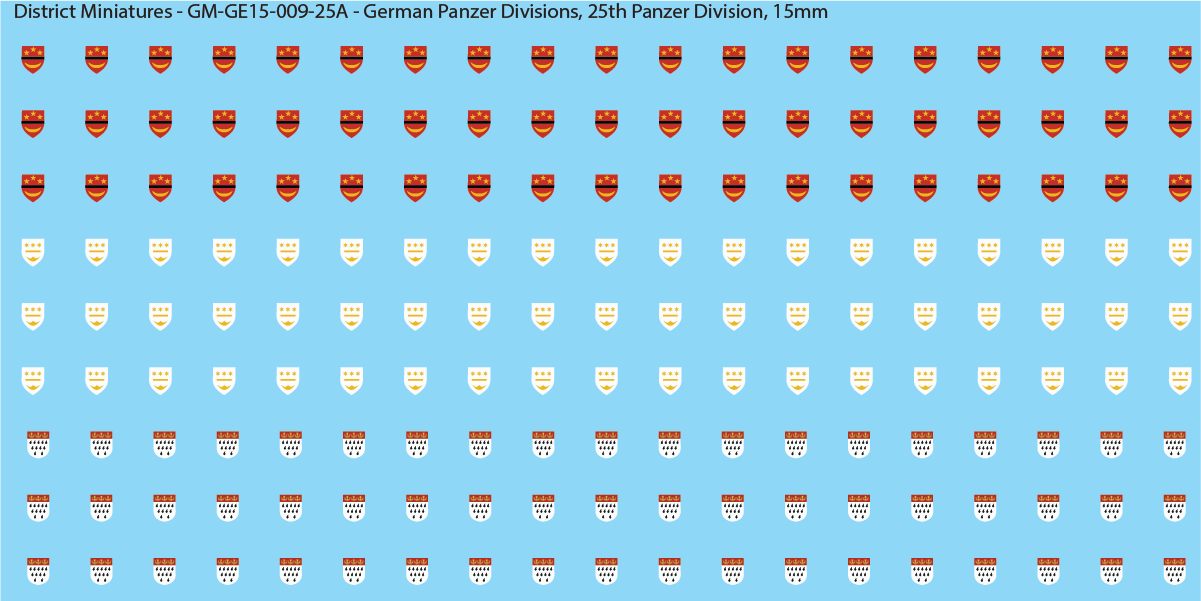 WW2 German Wehrmacht Panzer Divisions, 15mm Decals