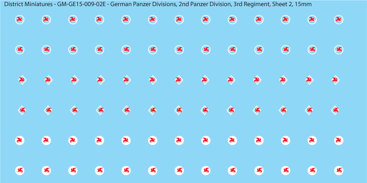 WW2 German Wehrmacht Panzer Divisions, 15mm Decals