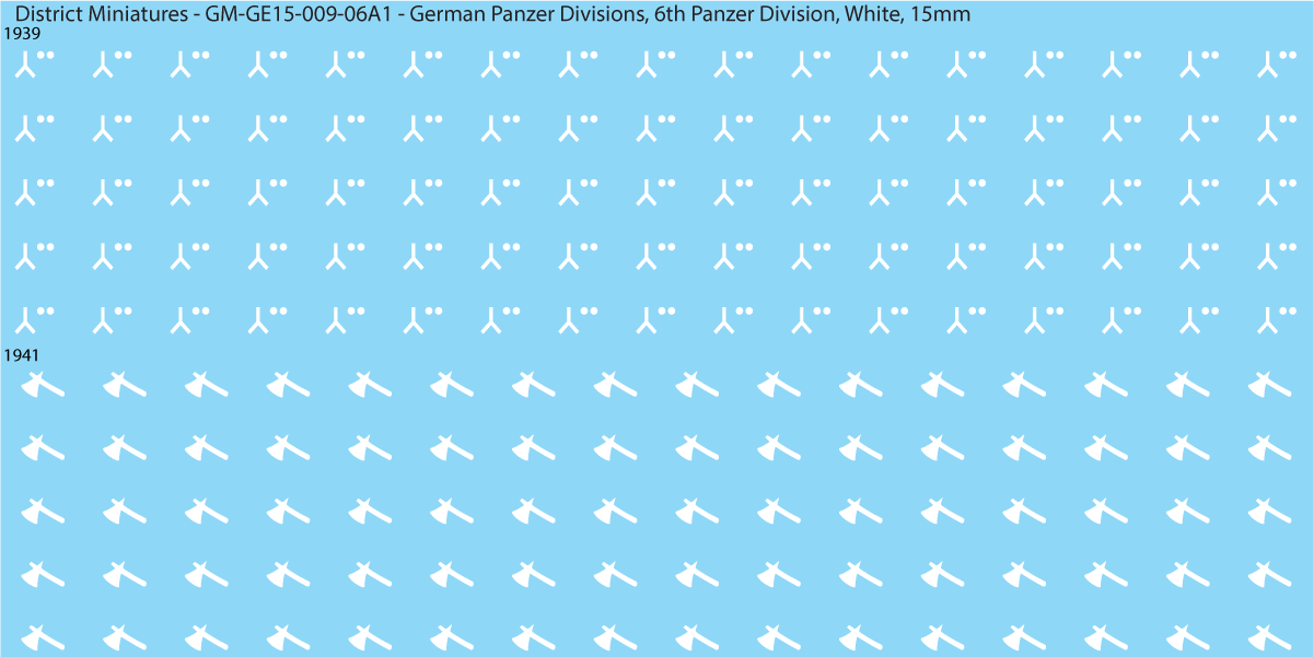 WW2 German Wehrmacht Panzer Divisions, 15mm Decals