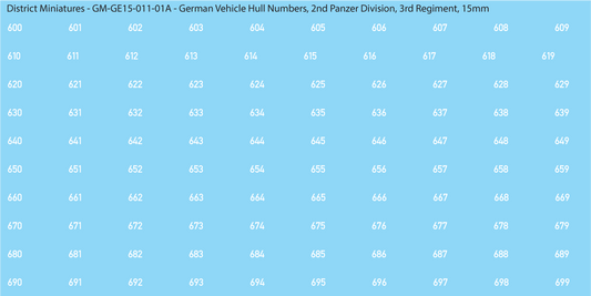 WW2 German - Extremely Small Hull Numbers, Solid White, (Multiple Options), 15mm