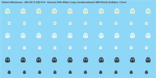 WW2 German DAK Afrika Corps, Sonderverband 288 Vehicle Emblems, 15mm Decals