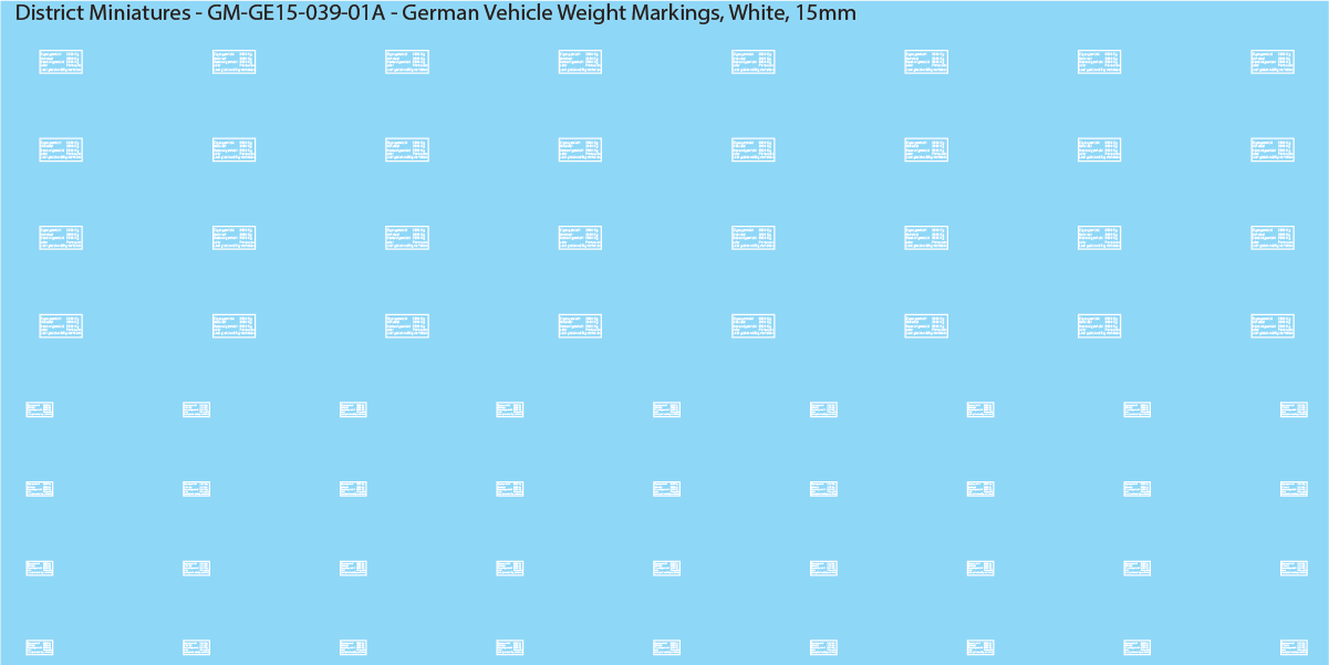 WW2 German Vehicle Weight Markings (Multiple Options), 15mm Decals