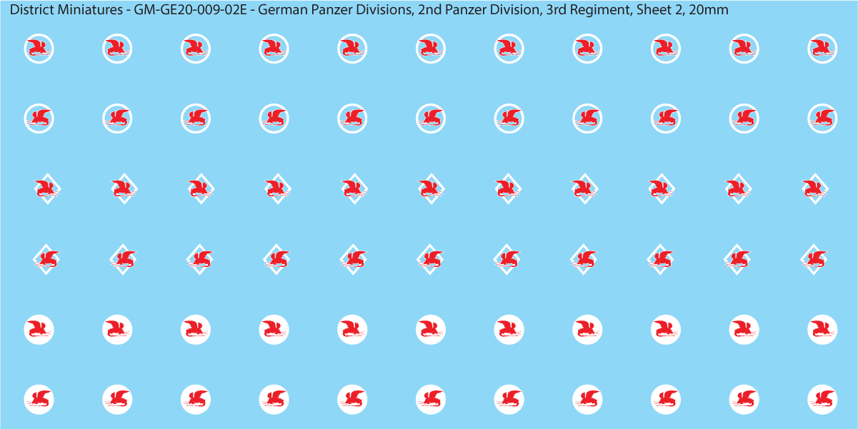 WW2 German Wehrmacht Panzer Divisions, 20mm Decals