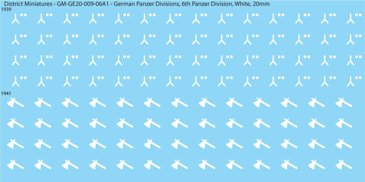 WW2 German Wehrmacht Panzer Divisions, 20mm Decals