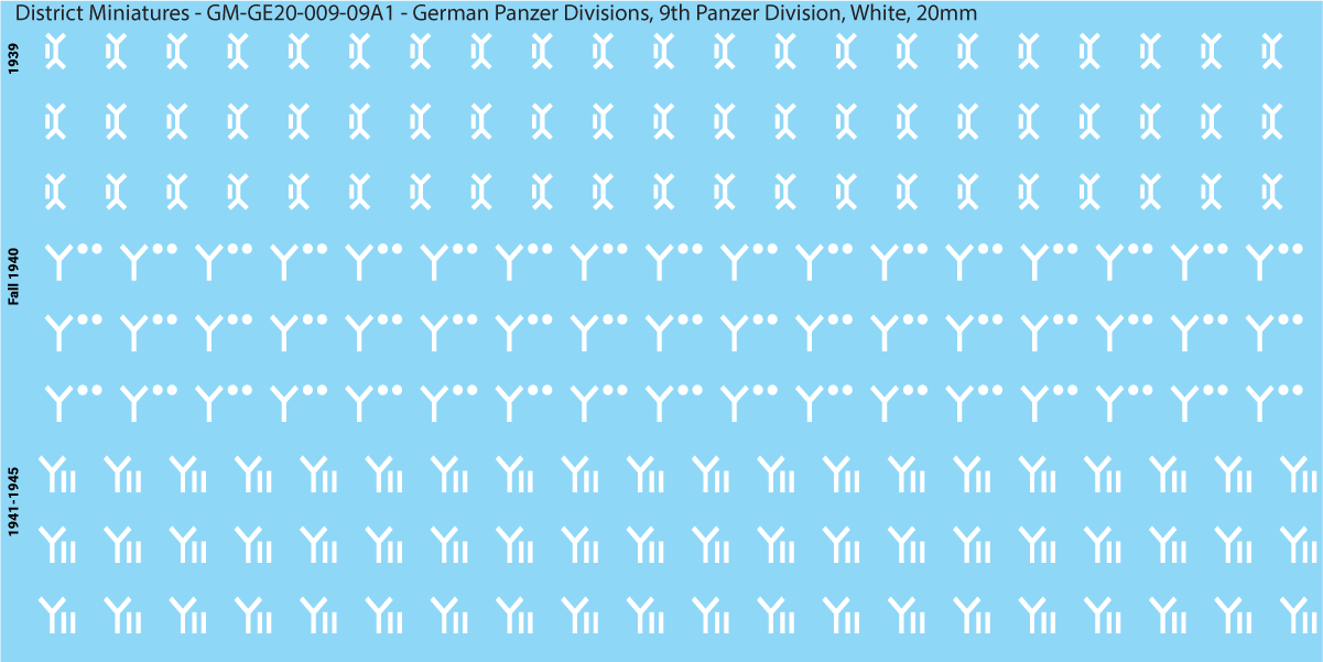 WW2 German Wehrmacht Panzer Divisions, 20mm Decals