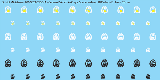 WW2 German DAK Afrika Corps, Sonderverband 288 Vehicle Emblems, 20mm Decals