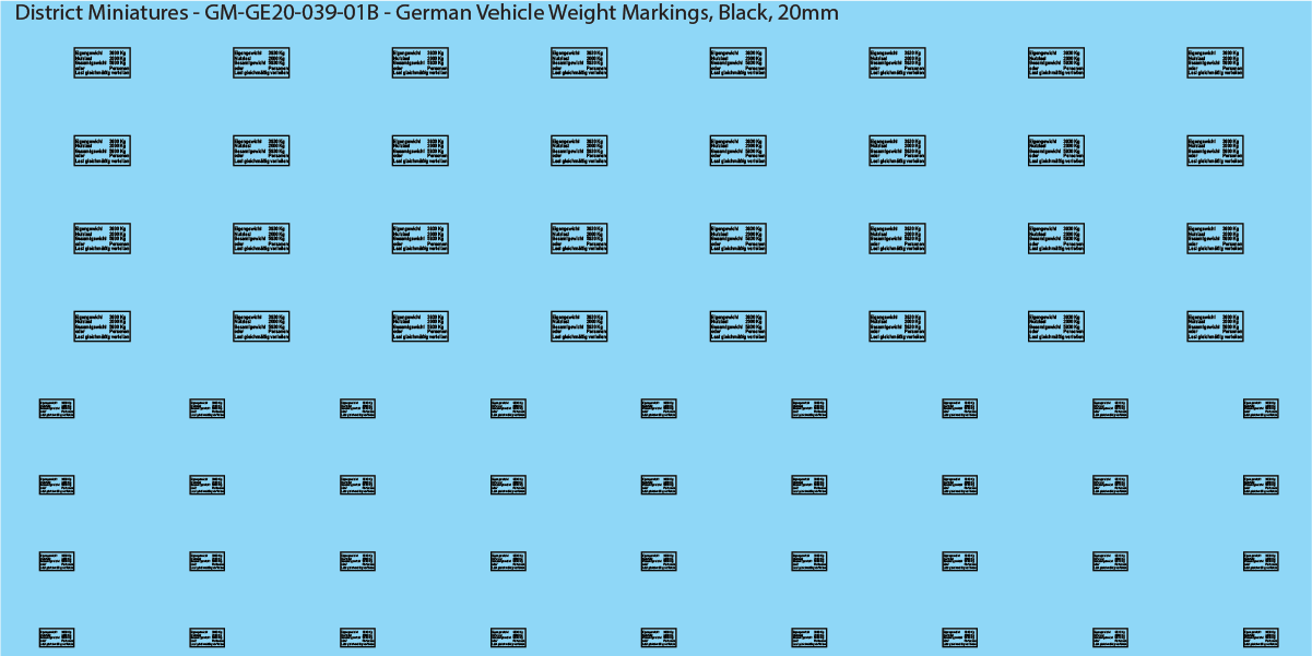 WW2 German Vehicle Weight Markings (Multiple Options), 20mm Decals