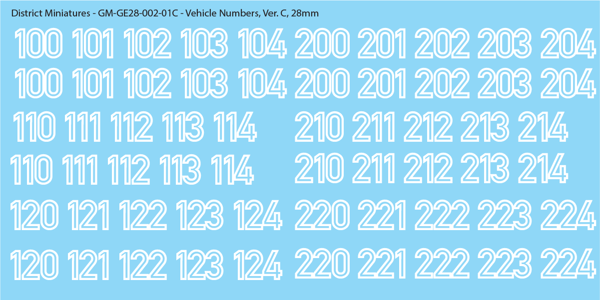 German Vehicle Numbers, 28mm Decals