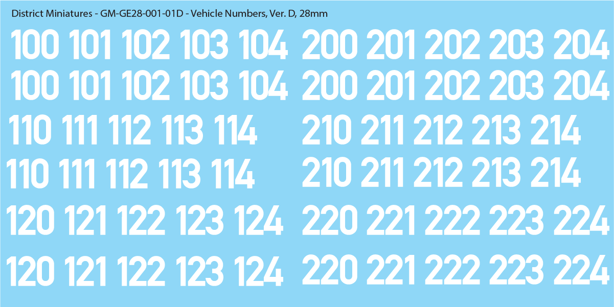 German Vehicle Numbers, 28mm Decals