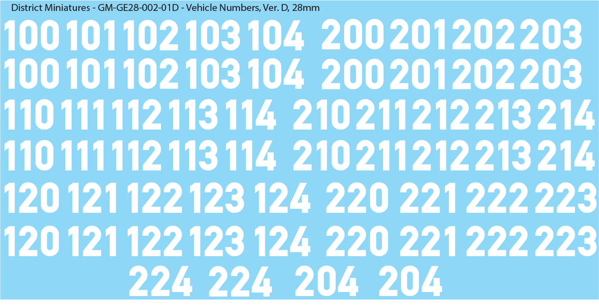 German Vehicle Numbers, 28mm Decals