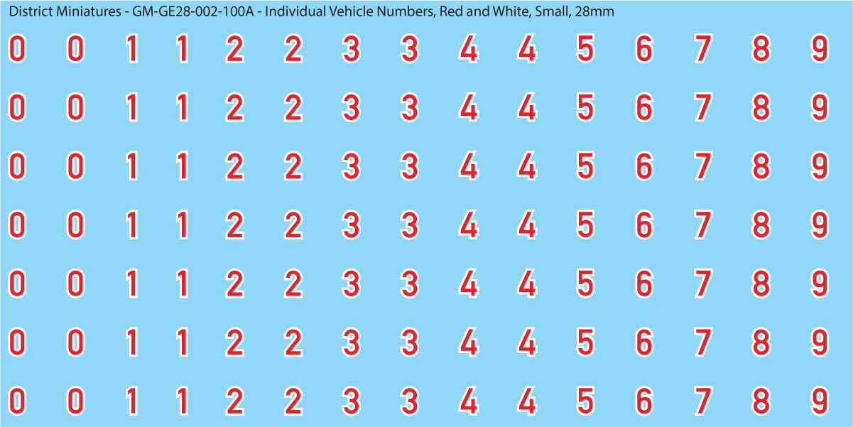 WW2 German - Individual Vehicle Numbers (Large and Small Options), 28mm