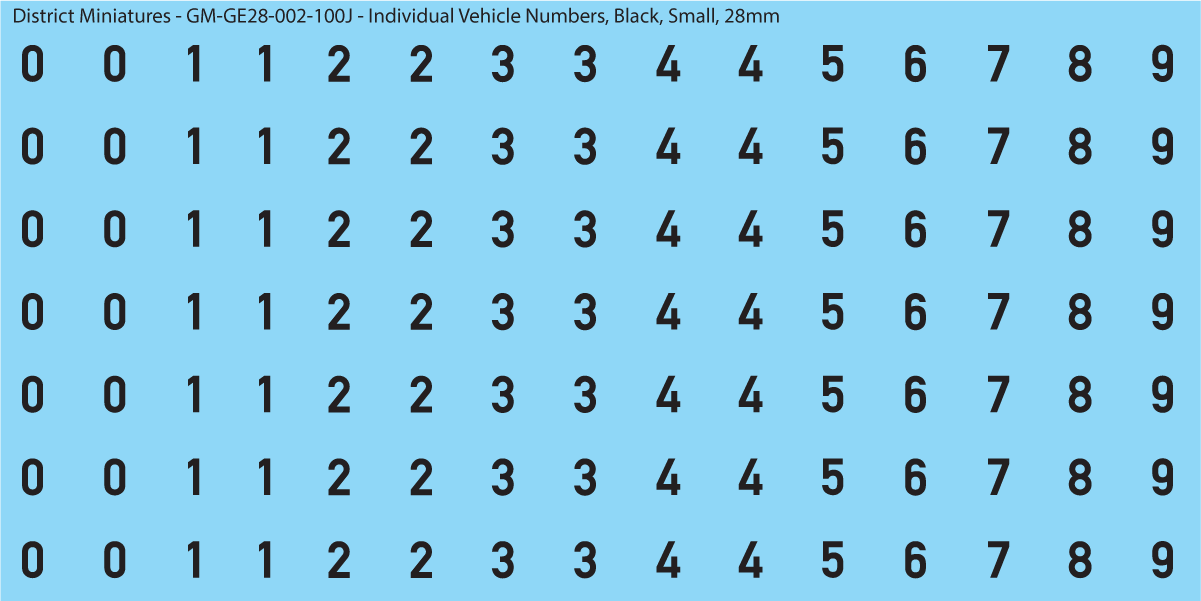 WW2 German - Individual Vehicle Numbers (Large and Small Options), 28mm