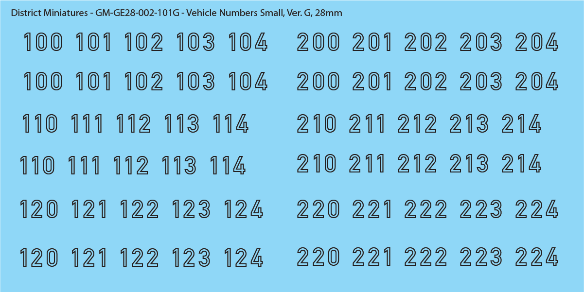 German Vehicle Numbers, 28mm Decals