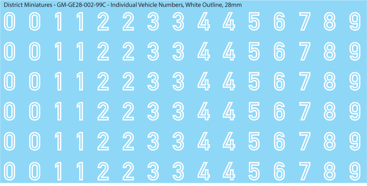 WW2 German - Individual Vehicle Numbers (Large and Small Options), 28mm