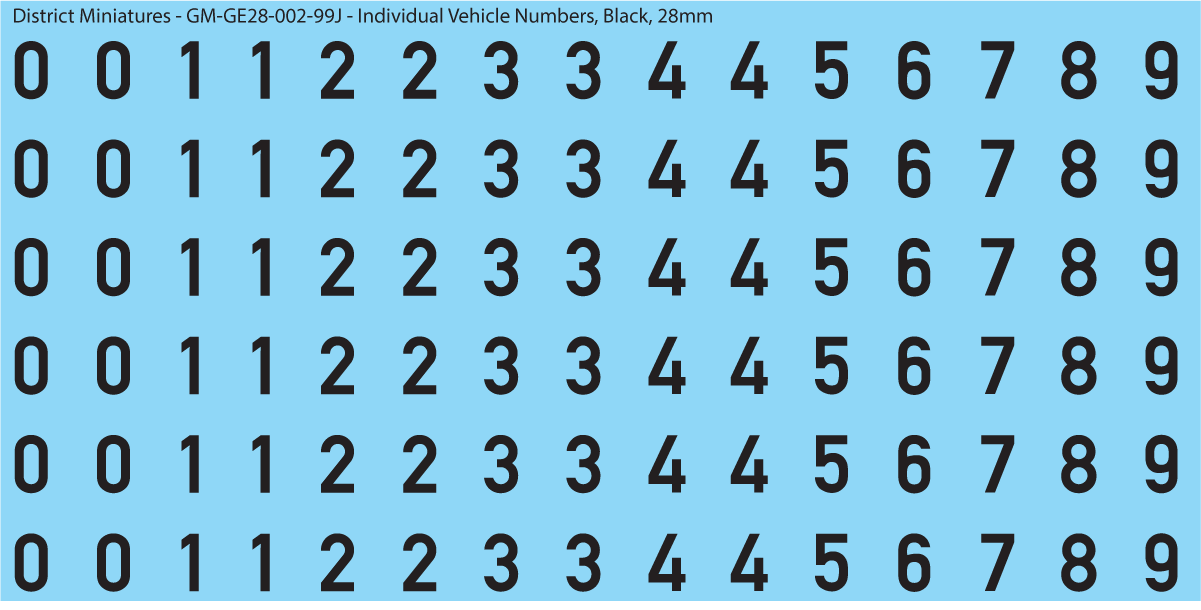 WW2 German - Individual Vehicle Numbers (Large and Small Options), 28mm