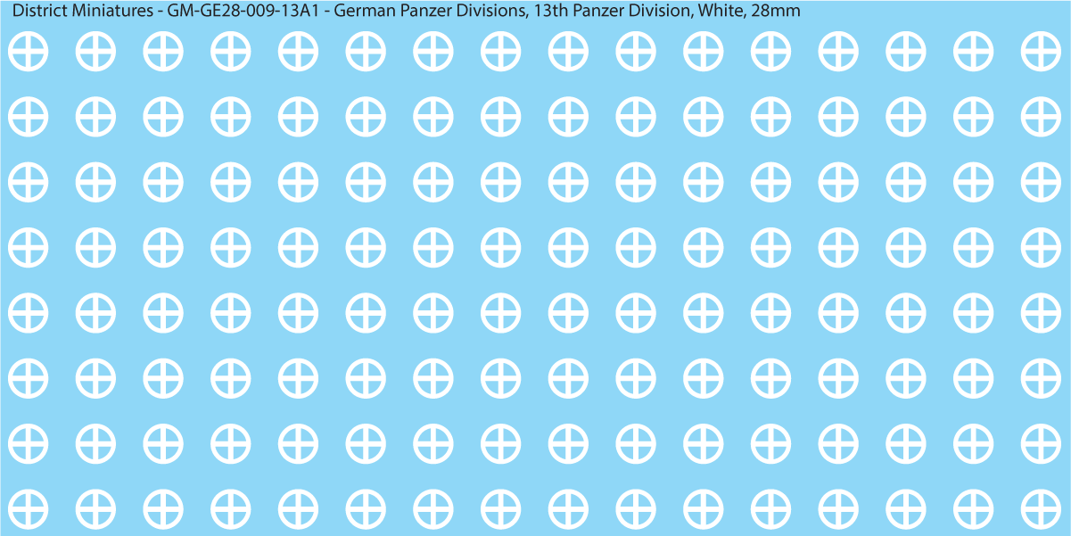 WW2 German Wehrmacht Panzer Divisions, 28mm Decals