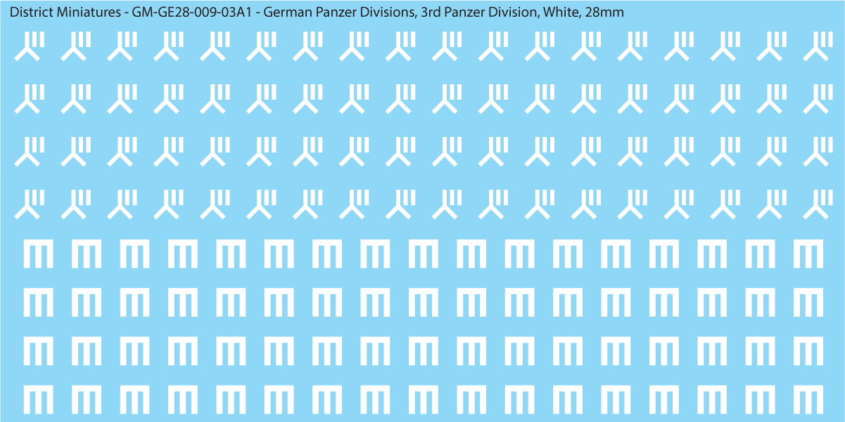WW2 German Wehrmacht Panzer Divisions, 28mm Decals