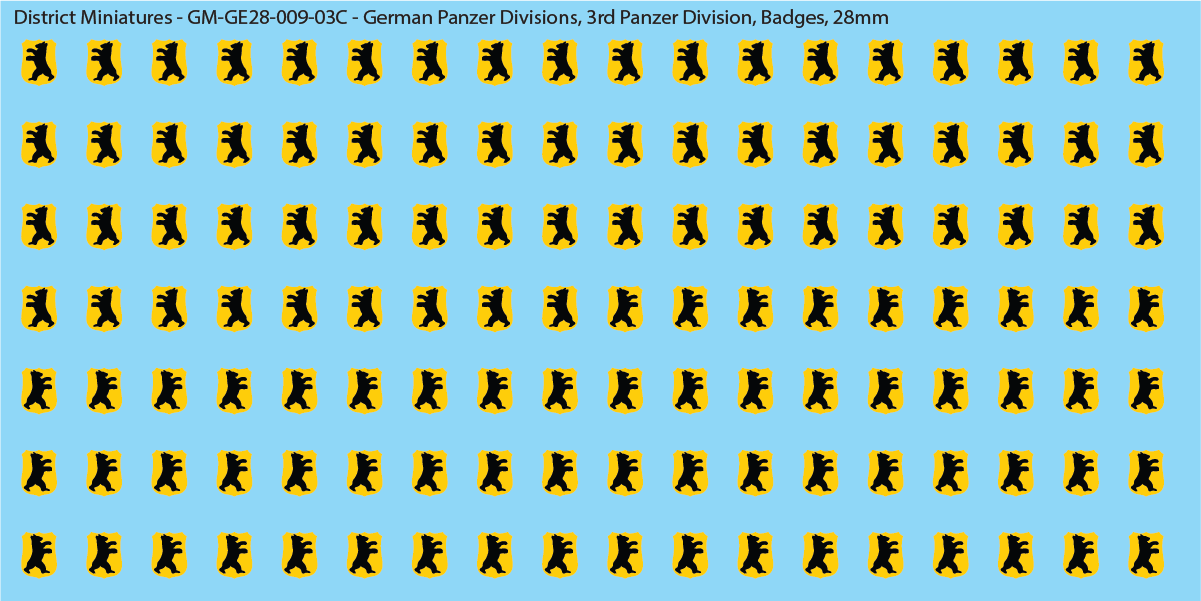 WW2 German Wehrmacht Panzer Divisions, 28mm Decals